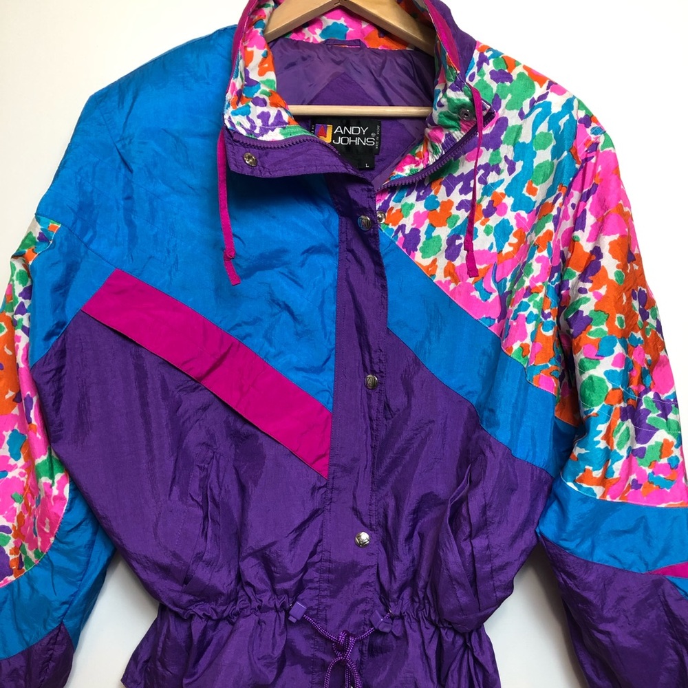 Andy Johns Vintage 80s Retro Windbreaker Jacket L